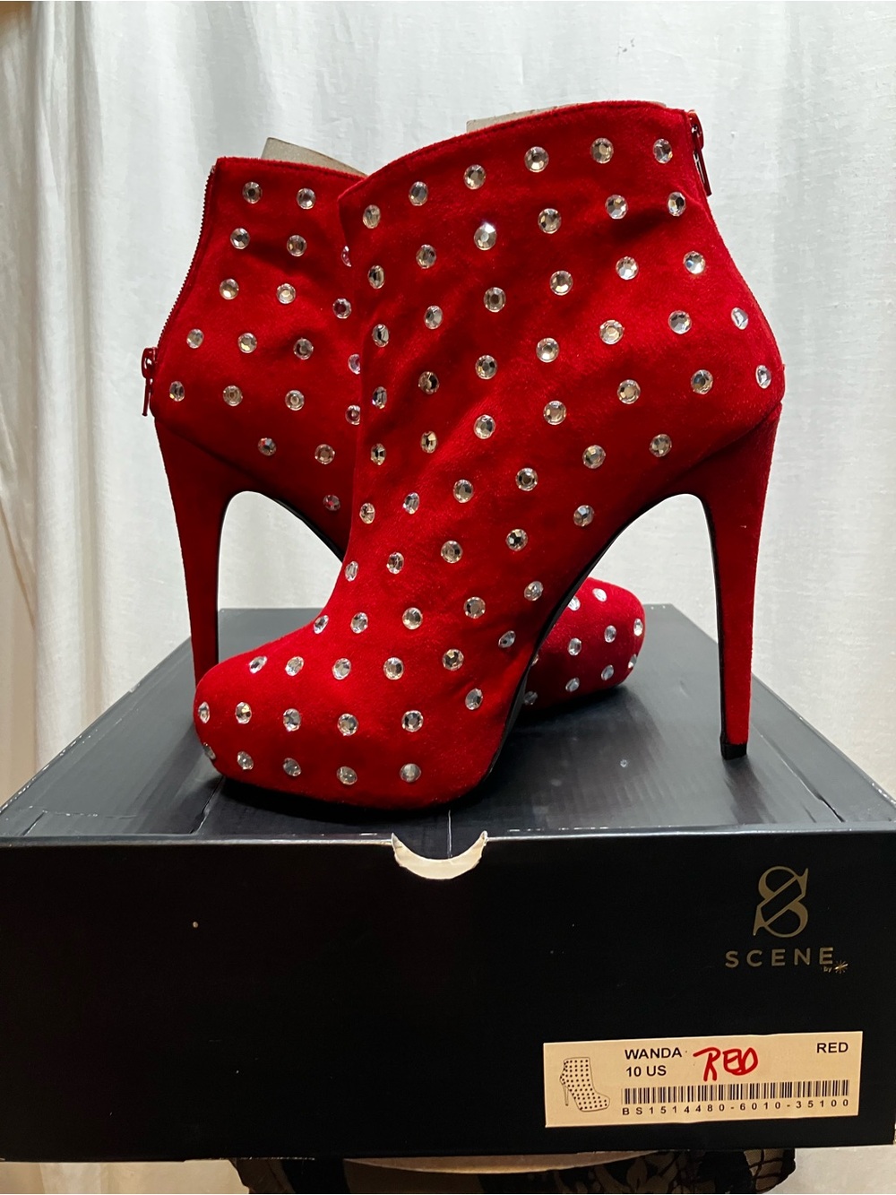 Scene Weaver Red Studded Suede Platform Ankle Booties New in box
